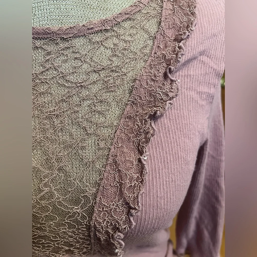 Free People Intimately Mauve Lace Inset Thermal Top — Size L